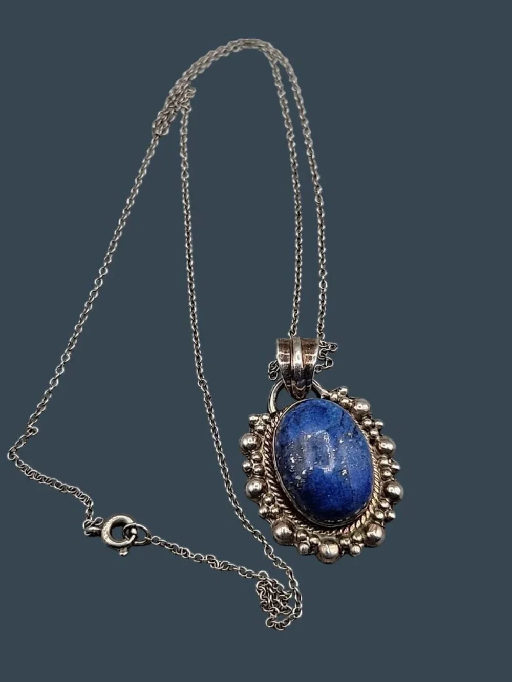 Sterling Silver & Lapis Lazuli Bubble Pendant Necklace 925 18" Chain 8.78 grams - Picture 13 of 14